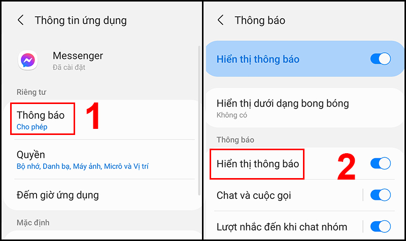 Tùy chọn thể loại thông báo muốn tắt